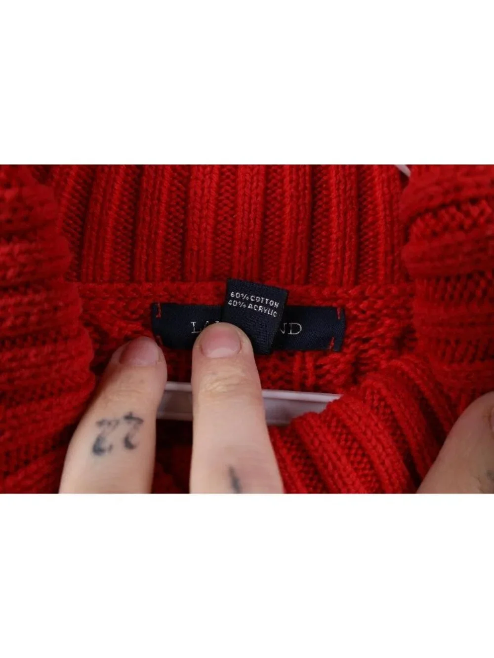 Vintage Lands End Womens XL Chunky Cable Knit Fisherman Turtleneck Sweater Red
